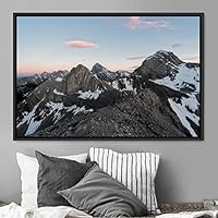 Framed Canvas Wall Art Snow Mountain Cool Expressive Farmhouse/Country Landscape Mountain Top Multicolor Photography Portrait Realism - 16x24 inches