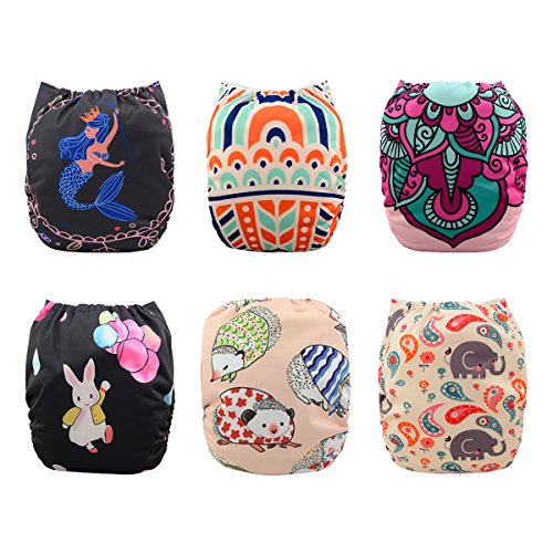 Babygoal Baby Pocket Cloth Diapers,Adjustable Reusable Baby Girl Clothes, Best Gift Set for Baby,6pcs cloth diapers+ 6 Inserts 6YDG02