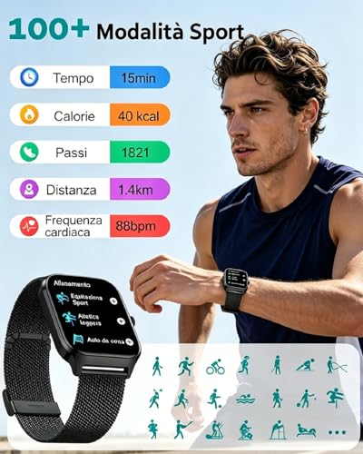 Popglory Smartwatch for Men and Women Calls, 1.85 Inches Health Watch with Blood Pressure, Heart Rate, Sleep, 100+ Sports Fitness Tracker, Pedometer, Compatible with Apple, Samsung, Android