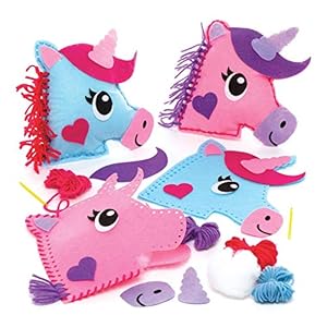 Kits de costura de cojines de unicornio (Pack de 2), Actividad de manualidades infantiles con piezas de fieltro para coser, Multicolor