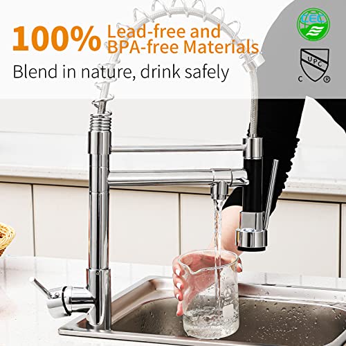 Commercial Kitchen Faucet with Pull Down Sprayer, TTILL Solid Brass Single Handle Spring Kitchen Sink Faucet Two Spout, 360° Rotation, Lead-Free, Chrome Finished