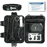 Gifts and More by JT Light-Weight Emergency Survival Gear Kit 12 in 1 Includes Knife, Fire-Starter, Compass, Emergency blanket, Tactical Pen- Perfect for Wilderness/Hiking/Camping/Automobiles