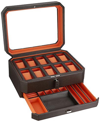 WOLF 458606 Windsor 10 Piece Watch Box with Drawer, Brown