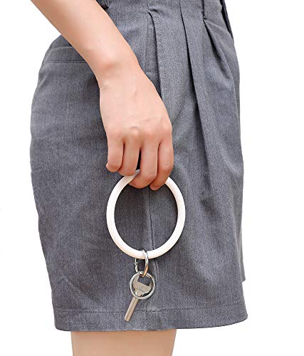 Coolcos Women & Kids Soft Large Circle Silicone Bracelet Keychain Circle Round Bangle Keyring Smooth & Flexible (White Confetti)