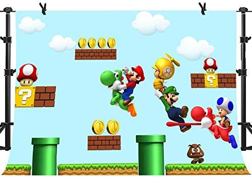 MME Photography Backdrop 10X7ft Childhood Memory Cartoon Super Mary Background Children Birthday Party Photography Upgrade Material Seamless Vinyl Photo Studio Props GEME726
