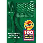 Amscan Big Party Pack 100 Count Mid Weight Plastic Forks, Green