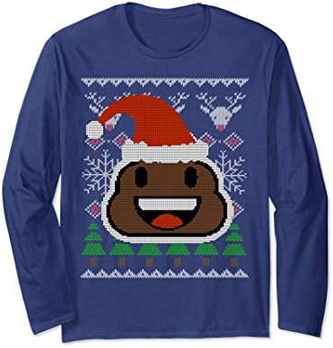 Unisex NEW! UGLY Poop Emoji Christmas Sweater Long Sleeve Shirt! Medium Navy