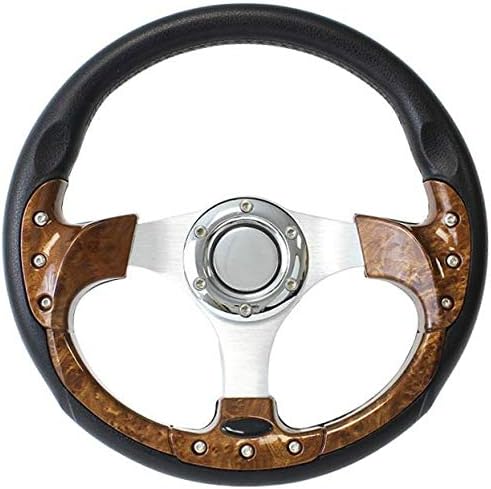 ForeverSharp 12.5 Inch Burlwood 6 Hole Golf Cart Steering Wheel with Horn