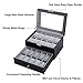 BEWISHOME Watch Case, 20-Slot Watch Box Organizer for Men Watch Case with Large Glass Lid Watch Travel Case Removable Watch Pillows, Mens Jewelry Box Watch Display Case, Watch Storage, Black SSH04B