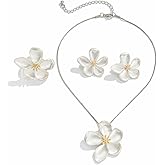 Gold Flower Jewelry Set for Women Dainty Chunky Big Flowers Floral Statement Choker Necklace Stud Earrings Finger Rings for Summer Wedding Bridal Prom Party Vacation Trendy Jewelry