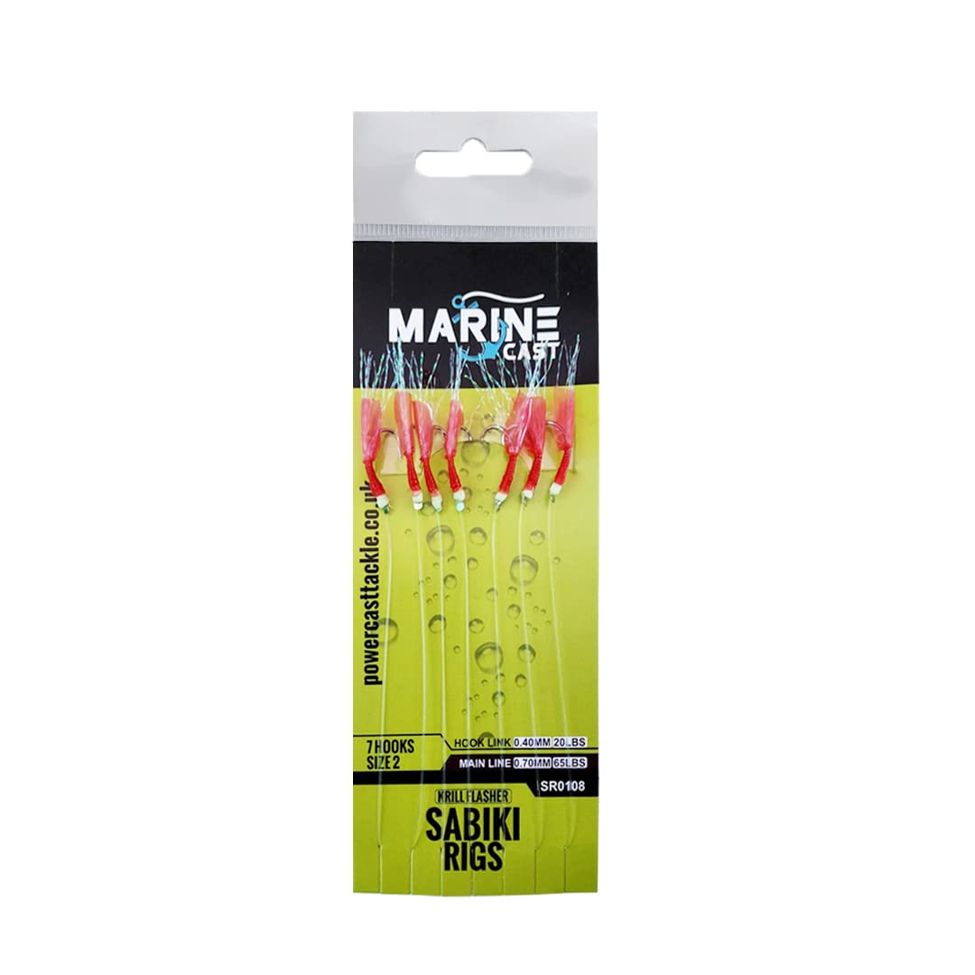 Marine Cast 7 hooks sabiki rigs/Mackerel feathers (5/10 pack) (Krill Flasher(5pack))