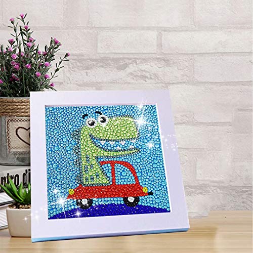 qiaoniuniu 5D Diamond Painting for Kids, Painting by Number Kits, Arts Crafts Supply Set, Mosaic Making for Home Wall Decor Gifts for Christmas Birthday (Dinosaur)