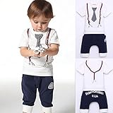 Itaar Cute Kids Boy Cotton Tie Belt Print Top T Shirt + Pants Baby Suit Outfits