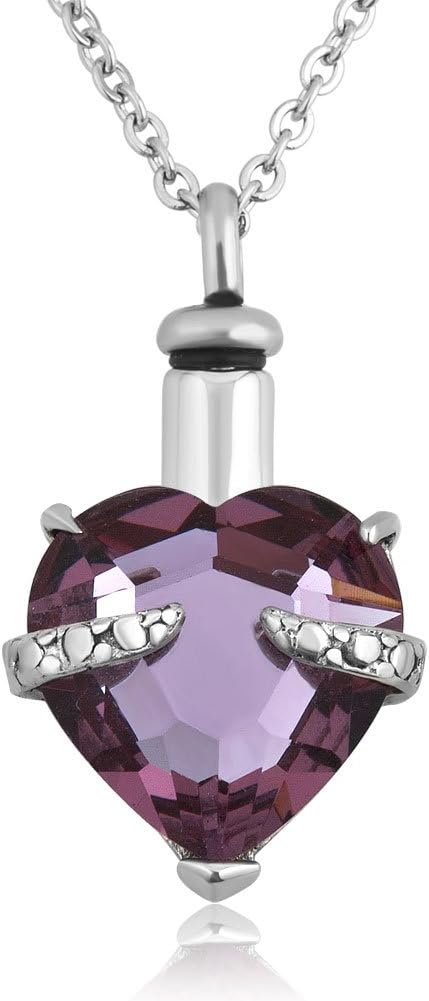 Roy Lopez Birthstone Heart Urn Necklace for Ashes Memorial Keepsake Cremation Pendant