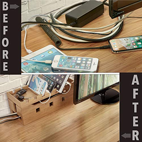 Prosumer's Choice Natural Bamboo Power Cable Management Cord Box with 7 Device Rack - Thumbnail 4