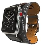 MoKo Compatible Band Replacement for Apple Watch 42mm 44mm Series 4/3/2/1, Genuine Leather Smart Watch Band Cuff Replacement Strap - Quartz Gray (Not Fit 38mm 40mm Versions)