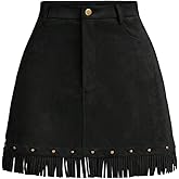 WDIRARA Women's Faux Suede Fringe Skirt High Waisted Tassel Western Mini Skirts