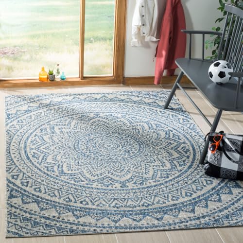 SAFAVIEH Washable Rug Outdoor Courtyard Collection - 5'3" x 7'7", Light Grey &…