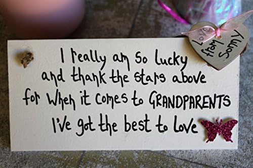 MadeAt94 GRANDPARENTS Wooden Gift Plaque Christmas Keepsake I really am so Lucky