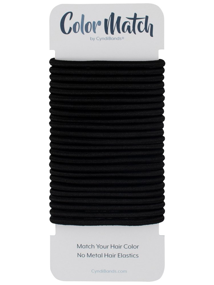 Black No-Metal 4mm Elastic Hair Ties Color Match Ponytail Holders - 24 Count