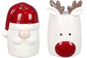 The Bridge Collection Christmas Reindeer and Santa Salt and Pepper Shaker Set - 2 Piece Set - Christmas Kitchen Items - Fun Holiday Salt and Pepper Shakers for Home Decor
