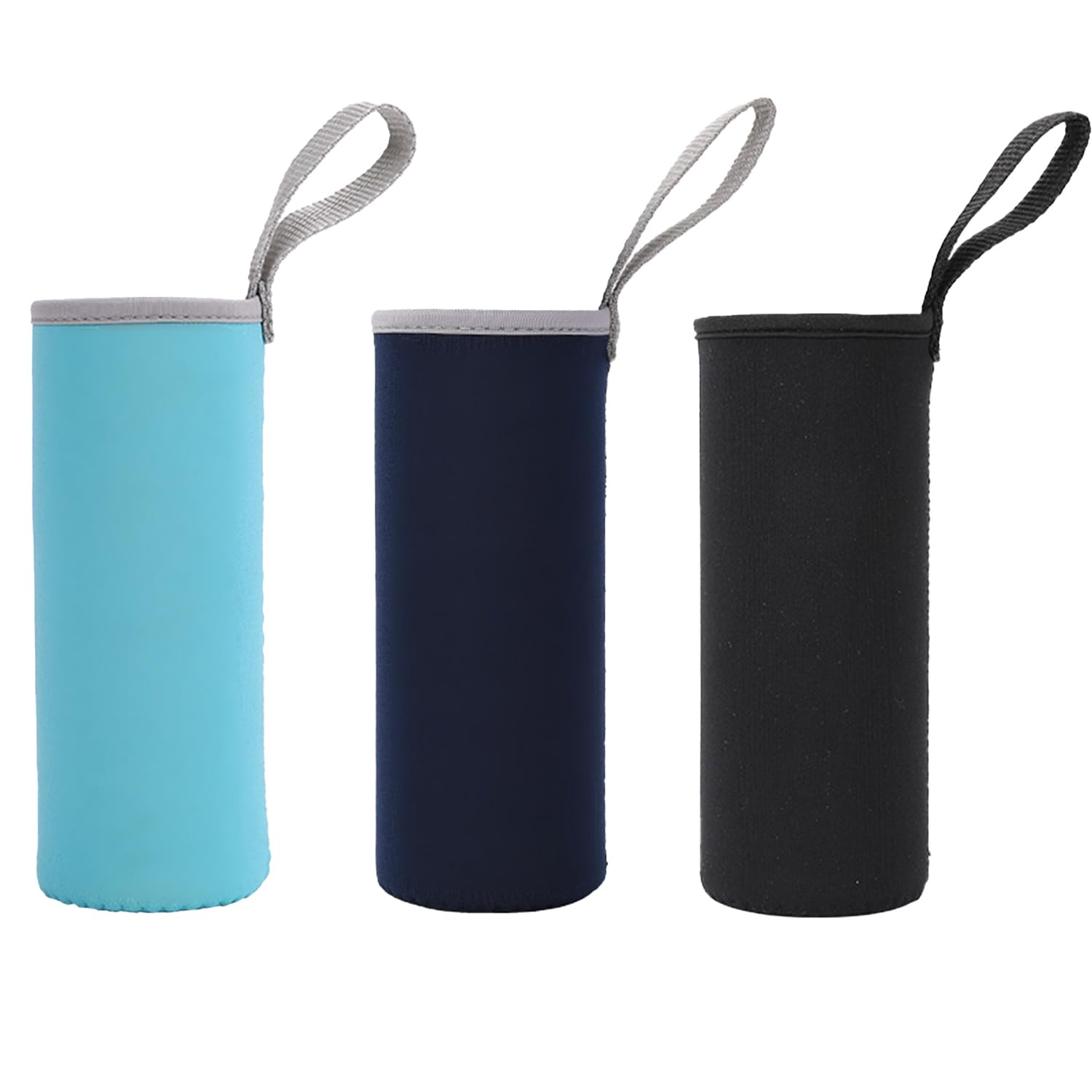 ZEACCT 3-Pack Insulated Neoprene Bottle Sleeves, Non-Slip Protective Covers for Hot or Cold Drinks, Durable Glass Bottle Bags in Black, Sky Blue, and Navy Blue, Perfect for Daily Use