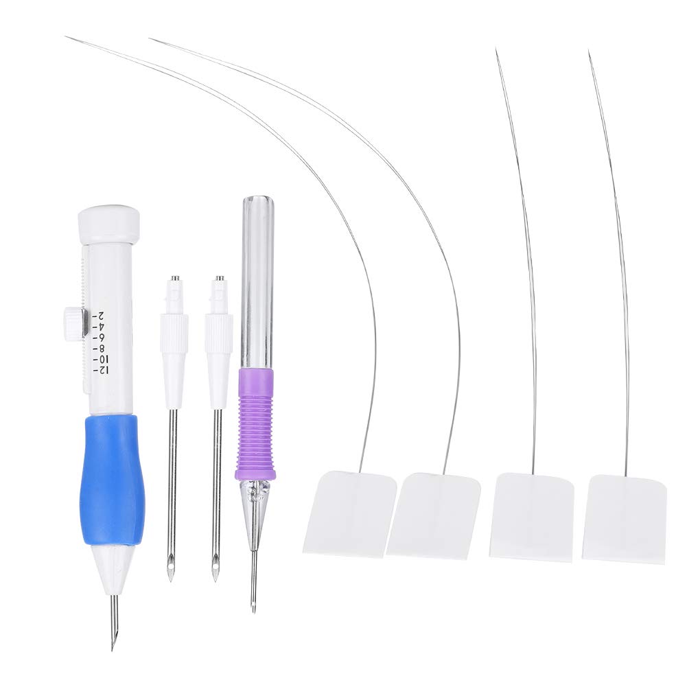 Qiilu Punch Needle Set, Stainless Steel Needles, Embroidery Sewing Craft Tool, Sharp Points, Blue & Purple, Hand Sewing Accessories