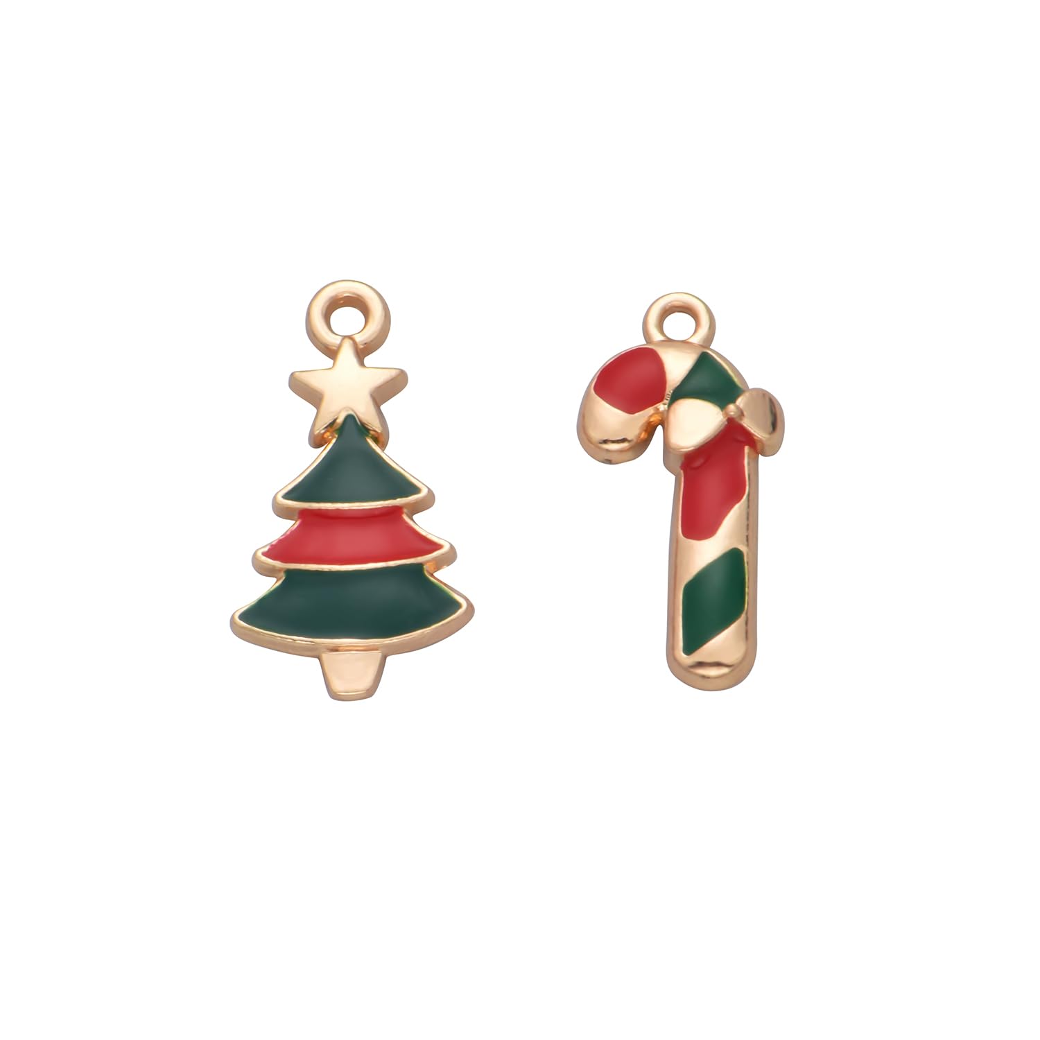 Pack of 40 Christmas Trees and 40 Candy Canes Enamel Charms Gold Plated Colored Pendants Hawaii Style Accessories for Necklace Bracelet Jewelry Making DIY Crafting