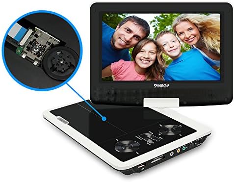 Portable DVD Player, SYNAGY 9" Personal DVD Player for Car, with 270 Degree Swivel Screen and Rechargeable Battery (White)