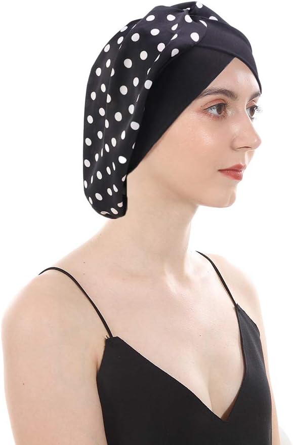 DuoZan Women’s Soft Silky Satin Turban Elastic Wide Band Satin Bonnet Night Sleep Hat Hair Loss Cap