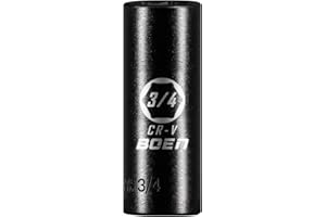BOEN 1/2" Drive Deep Impact Sockets, Premium Impact Socket, 3/4 Inch Socket, SAE, 6 Point, Cr-V Steel with Laser Marking - Strong and Durable