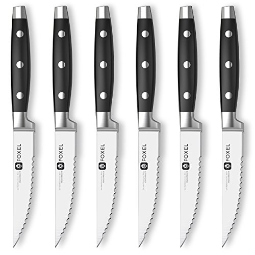 FOXEL Premium Modern Steak Knife Set Gift Box, Sharp RustProof German