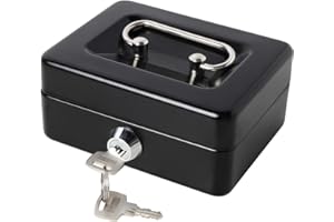 Small Cash Box with Money Tray and Lock, Lovndi Metal Money Box for Cash, Lockbox XXsmall, Black