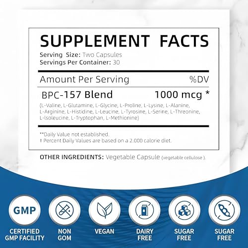 BPC 157 Peptide Capsules 1000 mcg supports muscle growth, tissue repair, strength, 60 capsules(1PC)