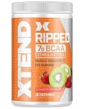 XTEND Ripped BCAA Powder Strawberry Kiwi | Cutting Formula + Sugar Free Post Workout Muscle Recovery Drink with Amino Acids | 7g BCAAs for Men & Women | 30 Servings