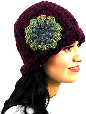 Beanie Handmade Women's Alpaca Burgundy Red Flapper Hat