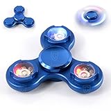 LED Lighting EDC Hand Tri-Spinner Aluminum Fidget Finger Toy For Autism ADHD Anxiety Stress Relief Focus Fingure Spinner and long spins to 2-3Min (Blue)