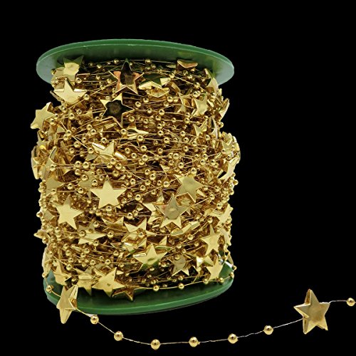 BoJia 200ft 15mm Star shape Crystal Beads for DIY Christmas tree accessories Electroplating Wedding Garland,DIY Clothing DIY Bracelet (Gold)
