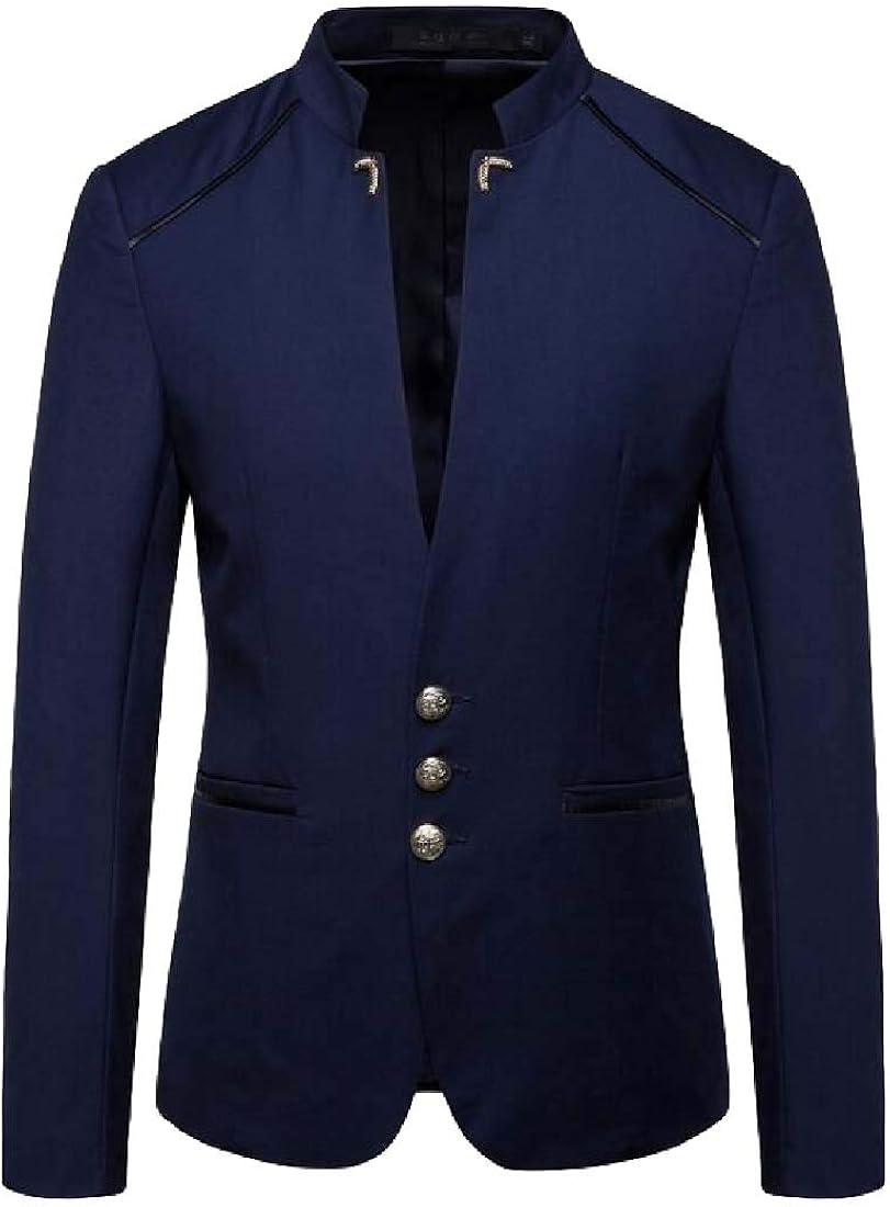 H&E Mens Two Buttons Mandarin Collar Sport Coat Blazer Jackets Navy