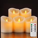 Pandaing Set of 5 Realistic Moving Flame Real Wax Flameless Candles with 10-Key Remote Control and 2 4 6 8 Hours Timer Function