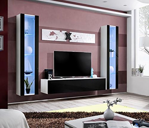 Idea AIR A Modern Wall Units /AIR A Entertainment Center / Modern Design Furniture with and w/o LED Lights – optional / Concept Muebles Furniture (A2 Black n White)