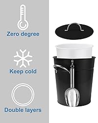 3Qt Black Galvanized Ice Bucket with Lid, Scoop