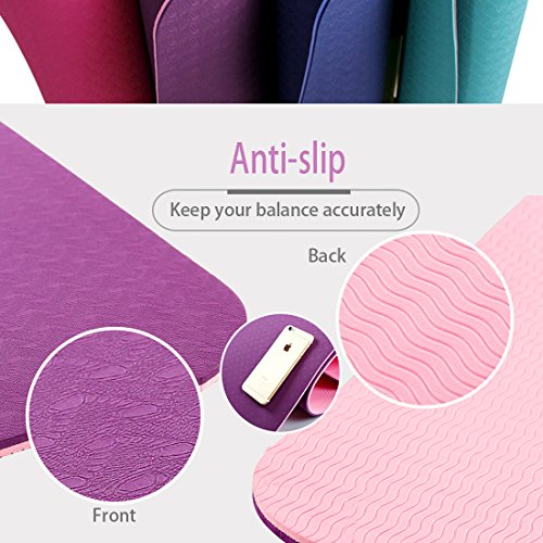 FARLAND Non Slip Yoga Mat with Carrying Strap - Eco Friendly TPE Workout Mat Exercise Mat,Anti-tear Hot Pilates Fitness Yoga Mat in Home & Gym (Pink Purple)