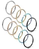 FUNRUN 10PCS 18G Stainless Steel Hoop Nose Ring for Girls Men Body Jewelry Piercing Tragus Lip Rings 8mm