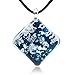 Hand Blown Glass Jewelry Glitter Silver Foil Deep Blue Square Pendant Necklace 17-19