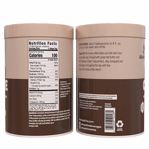 RAPID FIRE KETOGENIC FAIR TRADE INSTANT KETO COFFEE MIX SUPPORTS ENERGY METABOLISM WEIGHT LOSS KETOGENIC DIET CANISTER 15 SERVINGS, ORIGINAL, 7.93 OUNCE