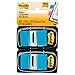 Post-it Flags, 50/Dispenser, 2 Dispensers/Pack, 1 in Wide, Bright Blue (680-BB2)
