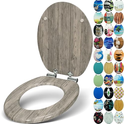 SANFINO® Premium WC Sitz mit Absenkautomatik – hochwertige Toilettendeckel aus Holz, viele bunte Motive, hoher Sitzkomfort, einfache Montage inklusive