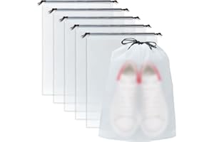 AJEDRMY Shoe Bags for Travel, 15.7" x 11.8" Clear Drawstring Travel Shoe Bags for Packing, Large Waterproof Portable Drawstring Travel Bag for Shoes, Storage Bag Travel Essentials for Men and Women, 5 Pack