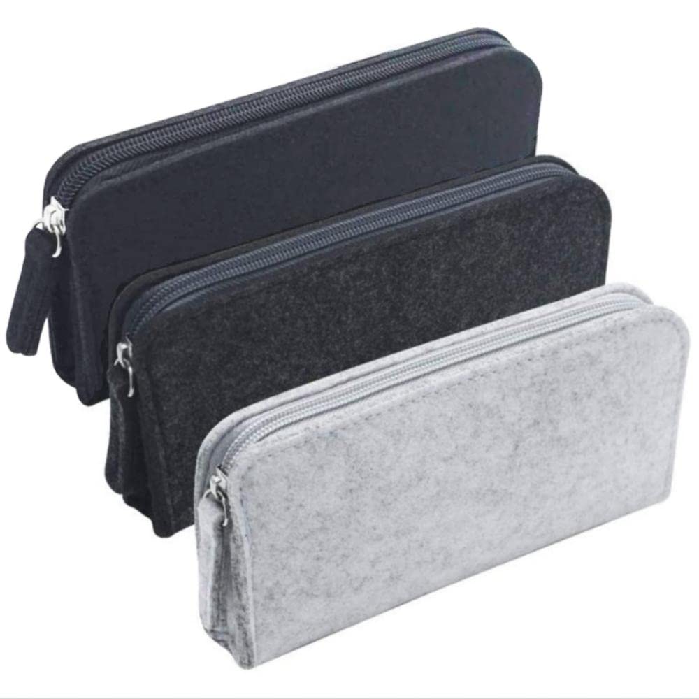 VOANZO 3PCS Felt Pen Bag Multi-Functional Cosmetic bags Pencil Pouches with Zipper for Students and Other School Supplies (Three colors)